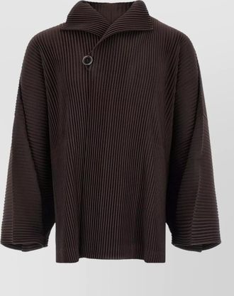 Homme Pliss&eacute; Issey Miyake pleated high collar coat with wide sleeves
