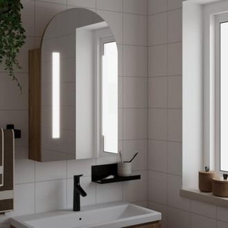 vidaXL Mueble De Ba&ntilde;o Con Espejo Arqueado Y Luz Led Roble 42x13x70 Cm Vidaxl