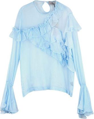 Preen Blue silk chiffon Marika ruffled blouse Size M