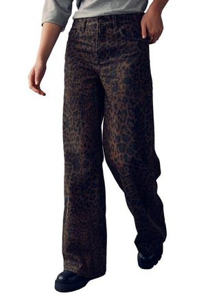 Next Animal Print High Waist Wide Leg Jeans in Brown Multi at Nordstrom, Size 12 Us
