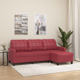 vidaXL Sof&aacute; De 3 Plazas Con Taburete Cuero Sint&eacute;tico Rojo Tinto 180 Cm Vidaxl