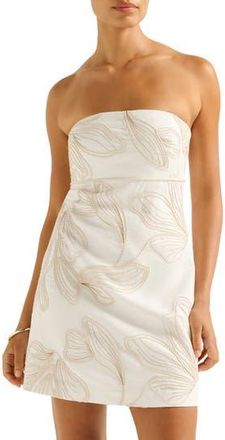 Ever New Jenny Strapless Embroidered Linen Blend Minidress in Riley Embroidery at Nordstrom Rack, Size 14