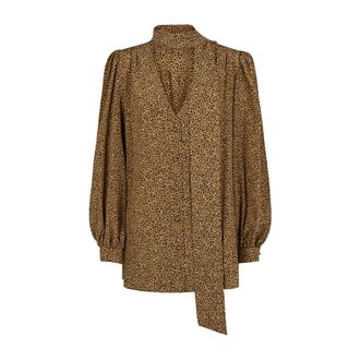 Valentino Crepe De Chine Blouse Met Fauve &Eacute;clat Micromacula Print - Dames - Blouses & Shirts - Veelkleurig - Maat: S Zijde