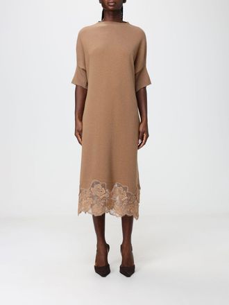 Fabiana Filippi Wool and Silk A-Line Midi Dress with Lace Inserts