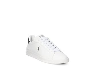 Polo Ralph Lauren Heritage Court II Leather Sneaker Mens Shoes White/Black Nappa Leather : 10.5 D - Medium