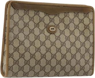Gucci Pre-owned Clutches, female, Beige, Size: ONE SIZE Pre-owned Vintage GG Canvas Clutch