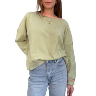Wishlist Brushed Contrast Boat Neck Sweater In Matcha