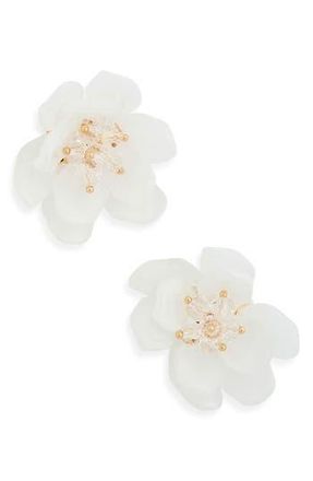Nordstrom Rack Large Frosted Resin Flower Stud Earrings in White- Gold at Nordstrom Rack