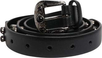 Dolce & Gabbana Zwarte Gestepte Leren Riempje met Metalen Logo Gesp