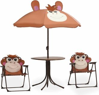 vidaXL Vidaxl - Mesa Y Sillas De Jard&iacute;n Infantil 3 Piezas Con Sombrilla Marr&oacute;n