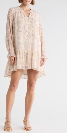Melrose and Market Long Sleeve Chiffon Minidress in Ivory- Brown Pinpoint Paisley at Nordstrom Rack, Size Xx-Small