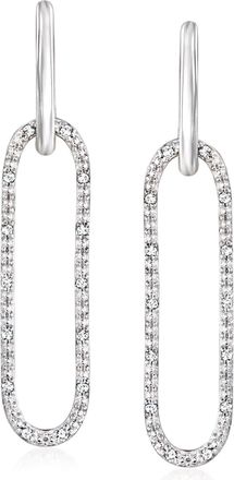 Ross-Simons Diamond Paper Clip Link Removable Hoop Drop Earrings in Sterling Silver