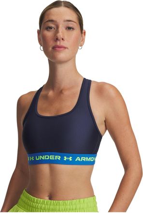 Under Armour Womens Crossback Mid Impact Sports Bra, (403) Washed Navy/Blue Atlantis/High Vis Yellow, XL