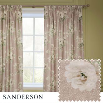 Sanderson Adele Floral Chenille Room Darkening Pencil Pleat Curtains in Light Pink | Size: 168 cm width x 229 cm drop