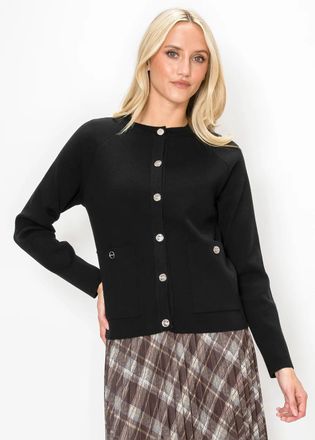 YAL New York Black Pocket Cardigan with Silver-Tone Buttons