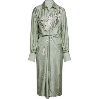 Altuzarra Floyd Long Sleeve Silk Shirtdress in 379398 Desert Sage Bird at Nordstrom, Size 10 Us