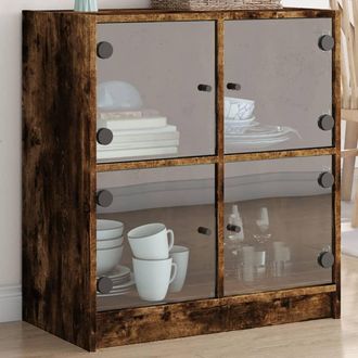 vidaXL Armario Auxiliar Puertas De Vidrio Roble Ahumado 68x37x75,5 Cm Vidaxl