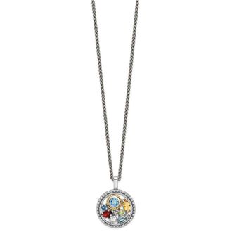 Diamond2Deal Sterling Silver with 14k Accent Multi Gemstone Round Pendant Necklace