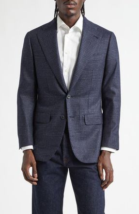 Thom Sweeney Structured Single Breasted Plaid Wool & Silk Sport Coat in 158/6 - Navy Pow at Nordstrom, Size 42 Us