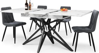 STILVORA Tavolo Da Pranzo Per 6-8 Persone Con Piano Allungabile E Gambe A Stella Regolabili In Mdf Bianco