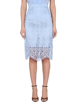 Burberry Cotton with Concealed Zip Midi Skirt - Blue