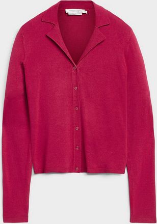 Contemporaine Womens Notched collar mini-ribbing Cardigan Sweater