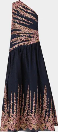 Shoshanna Henderson One-Shoulder Floral Jacquard Midi Dress