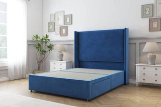 Sloomy Devonshire Plush Divan Base 2 Drawers - 54 Wingback Headboard in Blue | Size: Super King