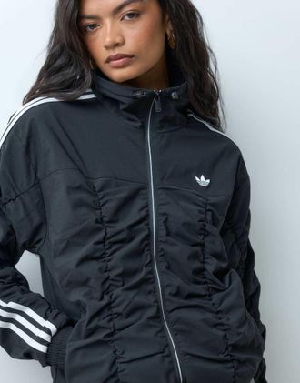 adidas Originals giacca sportiva arricciata nera-Nero