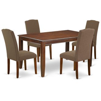 East West Furniture Dining Room Set Mahogany, DUEN5-MAH-18