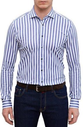 Emanuel Berg 4Flex Modern Fit Stripe Knit Button-Up Shirt in Navy at Nordstrom Rack, Size Large/x-Large