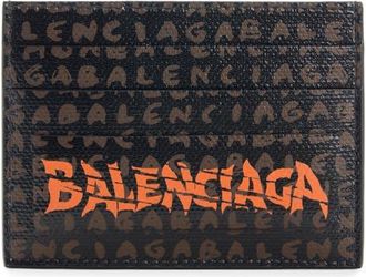 Balenciaga Snob Allover Logo Card Holder in 1166 Black/l Door Orange at Nordstrom