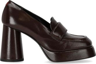 Halmanera Schoenen, Dames, Bruin, 36 EU, Leer, Donkere Glaze Hak Loafer