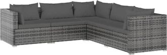 vidaXL Set De Muebles De Jard&iacute;n 5 Pzas Y Cojines Rat&aacute;n Sint&eacute;tico Gris Vidaxl
