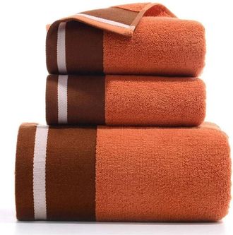 OEM Juego De 3 Toallas Faciales Y De Manos De Algod&oacute;n Peinado Ultrasuaves, Absorbentes Y Lujosas. Color Naranja