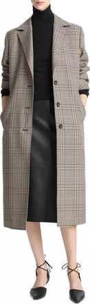 Vince Pressed Plaid Car Coat In Multicolor