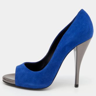 Pierre Hardy Blue Suede Open Toe Pumps