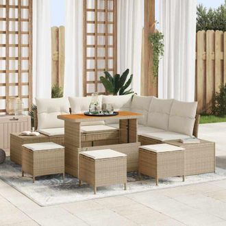 vidaXL Conjunto De Sof&aacute; De Jard&iacute;n Con Coj&iacute;n 9 Pcs Beige Polirat&aacute;n Vidaxl