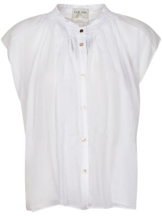 Forte_Forte Sleeveless White Voile Shirt with Delicate Pleating