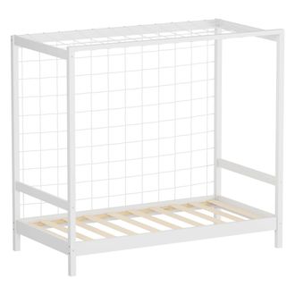 ML Design Ml-design - Cama Infantil Con Porter&iacute;a De F&uacute;tbol 80 X 160 Cm De Madera De Pino Color Blanco, Cuna Individual Para Ni&ntilde;o Con Somier De L&aacute;minas Y Red, Li