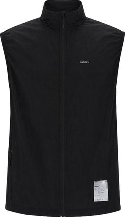 SATISFY Black Sleeveless High-Collar Zippered Nylon Jacket