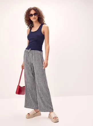 Twik Wide-leg linen blend print pant