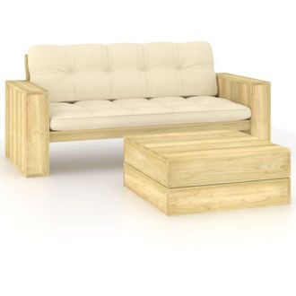 vidaXL Set Muebles De Jard&iacute;n Y Cojines 2 Pzas Madera Pino Impregnada Vidaxl