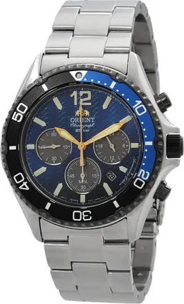 Orient Sports Solar Powered Chronograph Blue Dial Batman Bezel Mens Watch RATX0208L10B