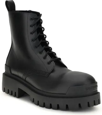 Balenciaga Mens Black Calf Leather Bos Taurus Lace-Up Boots