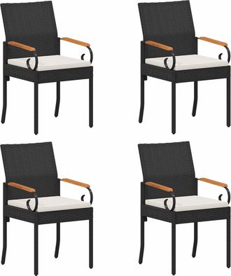 vidaXL Sillas De Jard&iacute;n 4 Uds. Negro Y Blanco Crema Polirat&aacute;n Y Acacia Vidaxl