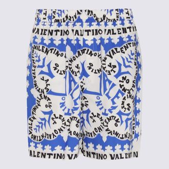 Valentino Garavani Blue, White And Black Cotton Bermuda Shorts