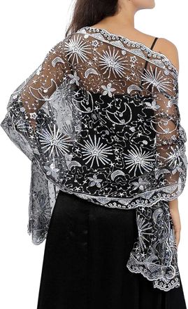 Generic Elegant Womens Sequined Moon Pattern Evening Shawl Wrap for Formal Dresses and Pashmina Christmas Gifts Pashminas For Women Leopard Print Gift Her