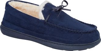 Jo & Joe Mens Lightweight Fleecy Lined Comfort Moccasin Slip on Slipper with Sturdy Sole sizes 7-12 (Cranford Navy, UK Footwear Size System, Adult, Women, Nume