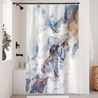 OEM Cortina De Ducha De M&aacute;rmol Azul, Cortina De Ducha Abstracta Gris Y Dorada, Cortina De Ba&ntilde;era Lavable, Cortina De Ba&ntilde;o De 150 Cm De Ancho X 180 Cm De A